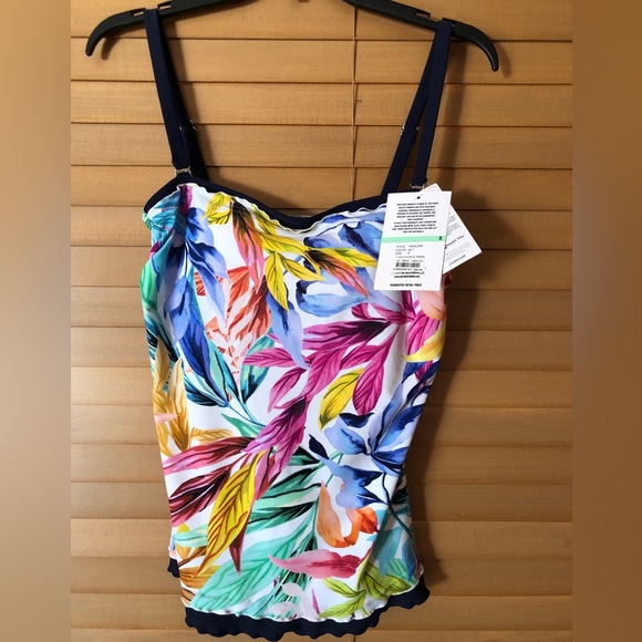 MAXINE NWT CONGA RUFFLE TNKINI IN FLORAL/ NAVY BLUE ADJUSTABLE STRAPS SIZE 8 - Picture 8 of 8